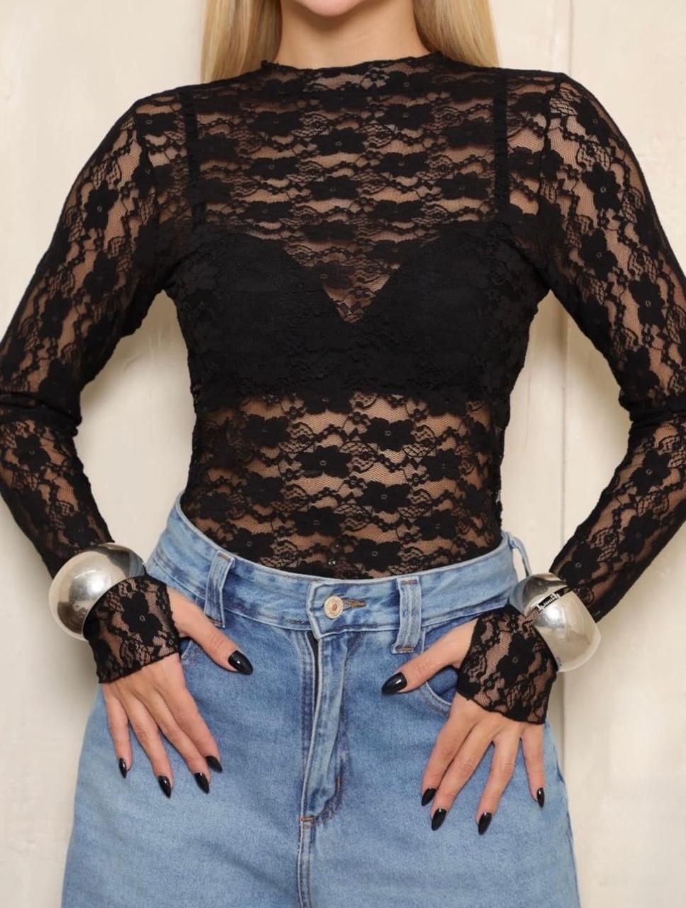 Tule Dedinho Manga Longa — Preto — Leev Store atacado Brás
