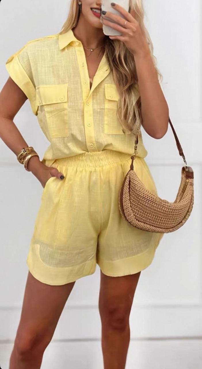 Conjunto Manga Curta — Amarelo — Leev Store atacado Brás