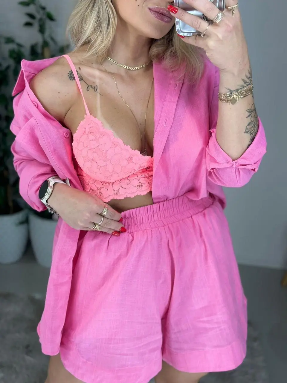 Conjunto Shorts — Rosa — Leev Store atacado Brás